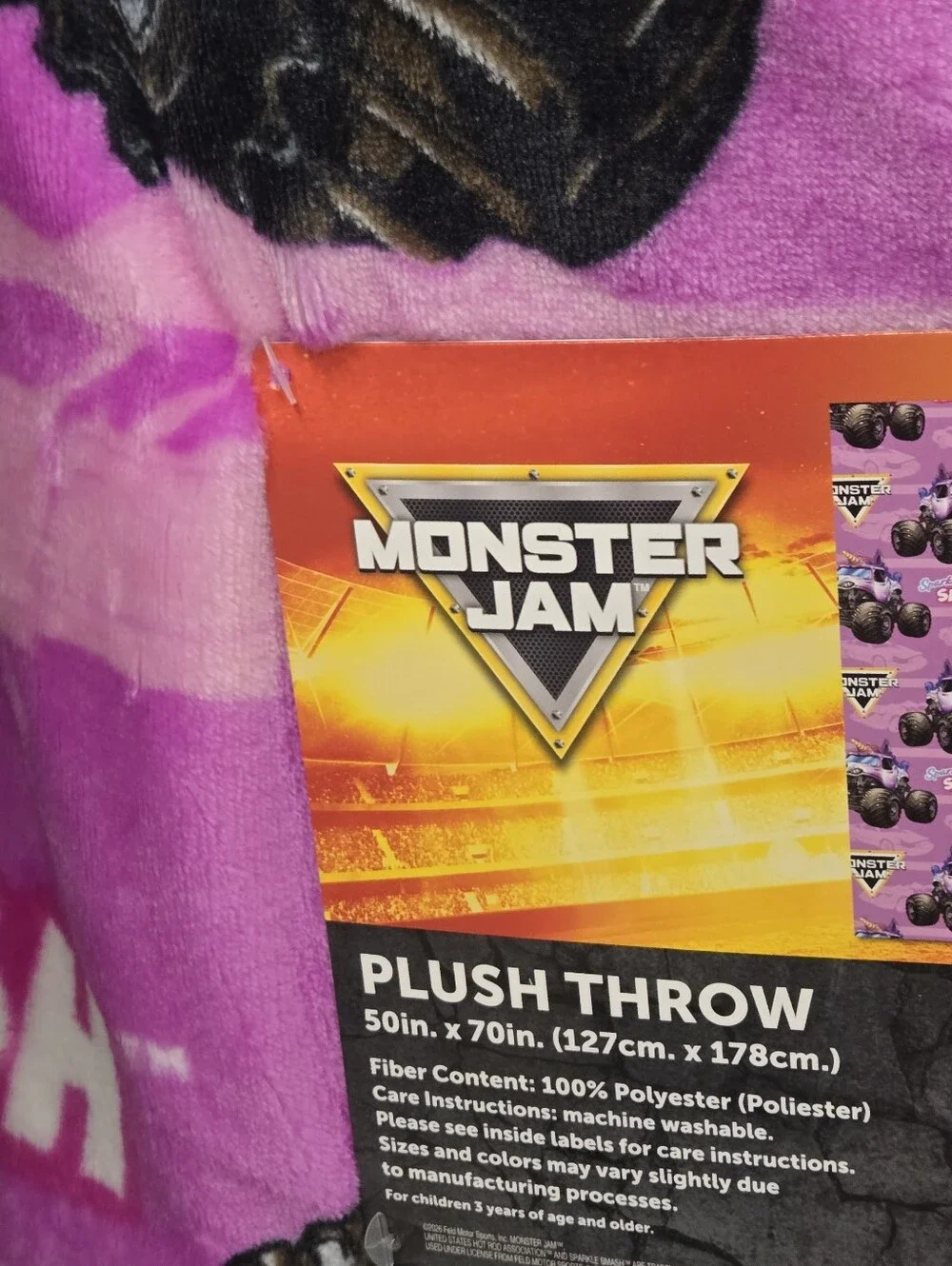 Monster Jam Kids Pink Plush Throw Blanket